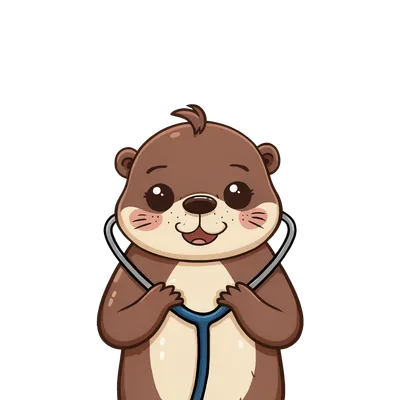 Cartoon otter wearing a stethoscope, ready for a checkup